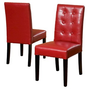 Roland Red Leather Dining Chairs - Bright Red (Set of 2) - Christopher Knight Home