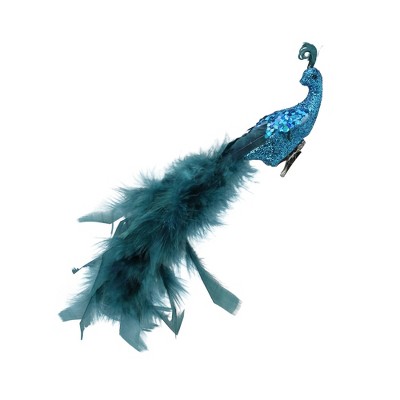 Northlight 11" Peacock with Feather Tail Clip On Christmas Ornament - Teal Blue