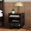 INFURNIC Nightstands Wooden Nightstand with Rattan-Woven Storage Cabinet and Drawer for Bedroom, Black, 19.5"*13.5"*21.45" - 2 of 4