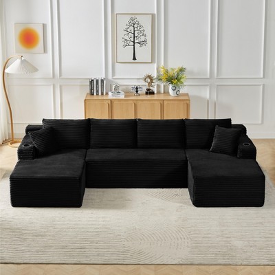 Dolonm U-modular Combination Sofa Set, Compressible Boneless Sofa, Corduroy Fabric Cloud Sofas, No Assembly, for Living Rooms Bedrooms