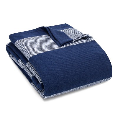 Boylston Navy Stripe Twin Cotton Reversible Blanket