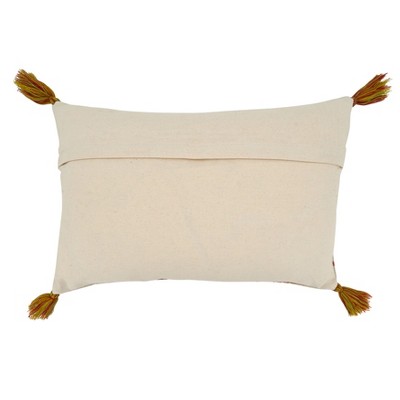 Floral Embroidered Cotton Throw Pillow with Tassels