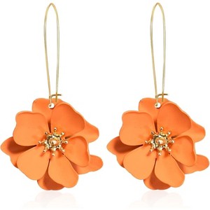 Bohemian Daisy Flower Matte Floral Long Petal Drop Dangle Earrings Layered Tiered for Women Chic Boho Wedding Jewelry - 1 of 4