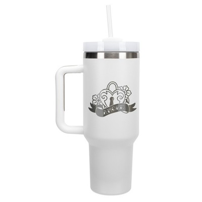 100 North Amore Locket of Love Heart Italian Wrap-Around 40 Oz. Stainless Steel Water Bottle Coffee Mug, Spill & Leak Resistant, Travel Tumbler with