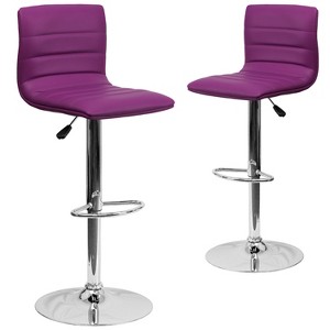 Emma and Oliver Modern Vinyl Adjustable Height Barstool with Horizontal Stitch Back, Set of 2 - 1 of 4