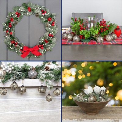 Antique Gold Distressed Glass Ball Ornaments Set of 6