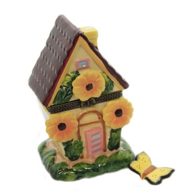 Hinged Trinket Box 3.5" Sunflower House Hinged Box Keepsake Treasure Trinket  -  Decorative Figurines