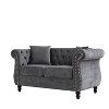 58.8" Chesterfield Grey Velvet 2 Seater Sofa. Tufted, rolled arms, nailhead. For living room, bedroom, office, apartment. Comes with two pillows. - 4 of 4