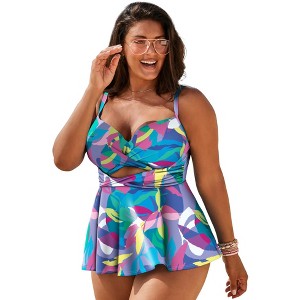 Swimsuits for All Women's Bold Bra Sized Twist Front Underwire Tankini Top (Plus Sizes Available) - 1 of 4