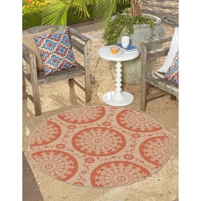 Unique Loom Outdoor Botanical Medallion Geometric Woven Area Rug