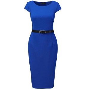 INSPIRE CHIC Women's Cap Sleeve Work Belted Elegant Sheath Dress - 1 of 4