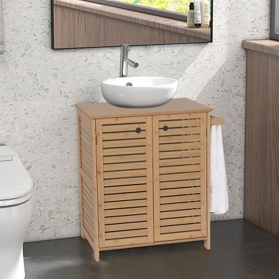 Evideco French Home Goods Natural Under Sink Cabinet with U-Shaped Cut-Out, Double Vented Doors, Towel Holder - Trinidad Collection