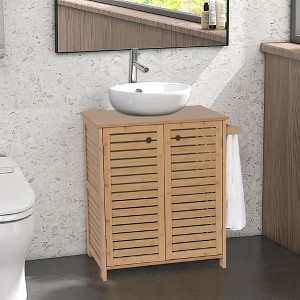 Evideco French Home Goods Natural Under Sink Cabinet with U-Shaped Cut-Out, Double Vented Doors, Towel Holder - Trinidad Collection - 1 of 4