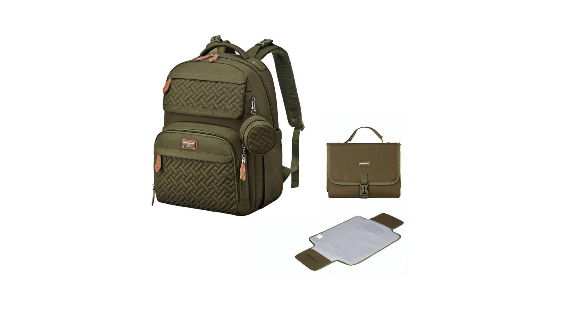 BabbleRoo Premium Bundle Diaper Bag Backpack & Vegan Leather Changing Pad, Spacious & Stylish, Black Pañaleras Para Bebe