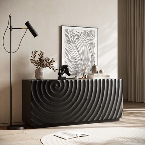 ORRD 59" Navy Blue Buffet Cabinet with 4 Doors, Modern 3D Wave Sideboard Storage for Kitchen & Living Room, Anti-Tip - 1 of 4