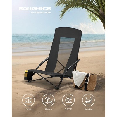 Set of 2 High-Back Camping Chairs, Portable Beach Chairs with Cup Holder, Lightweight Heavy-Duty Outdoor Chairs, Supports 330 lb per Chair