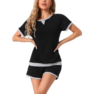 cheibear Women's Short Sleeve Sleepwear with Pockets Casual Short Pajama Sets 2 Pcs - 1 of 4