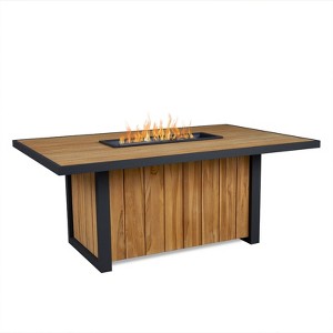 Bodhi 73" Rectangle Teak Dining Fire Table with Hidden Propane Tank by Real Flame - 1 of 4