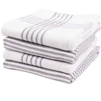 Cucinare Kitchen Towels 100% Cotton Professional Grade Large and Absorbent  with Vintage Stripe Tea Towel, Set of 4 (Size 20x 28) (Grey)