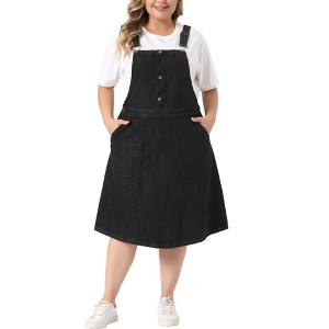 Agnes Orinda Women's Plus Size Overall Dress Button Adjustable Strap Denim Suspender Dresses - 1 of 4