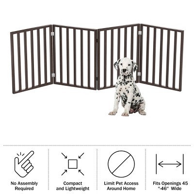 Brown 4-Panel Freestanding Retractable Pet Gate with Metal Hinges