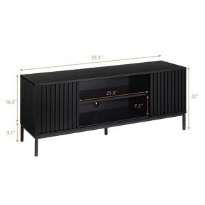 Fluted TV Stand for 65" TVs,Modern Black Entertainment Center with Open Shelves, Sliding Doors & 2 Spacious Cabinets - 1 of 4