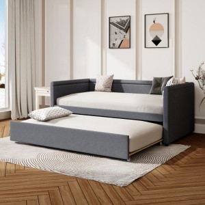 Modern Style Twin Size Upholstered Daybed with Trundle for Guest Room, Small Bedroom, Study Room - 1 of 3