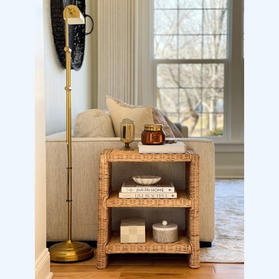 Natural Rattan and Mango Wood 3-Tier End Table