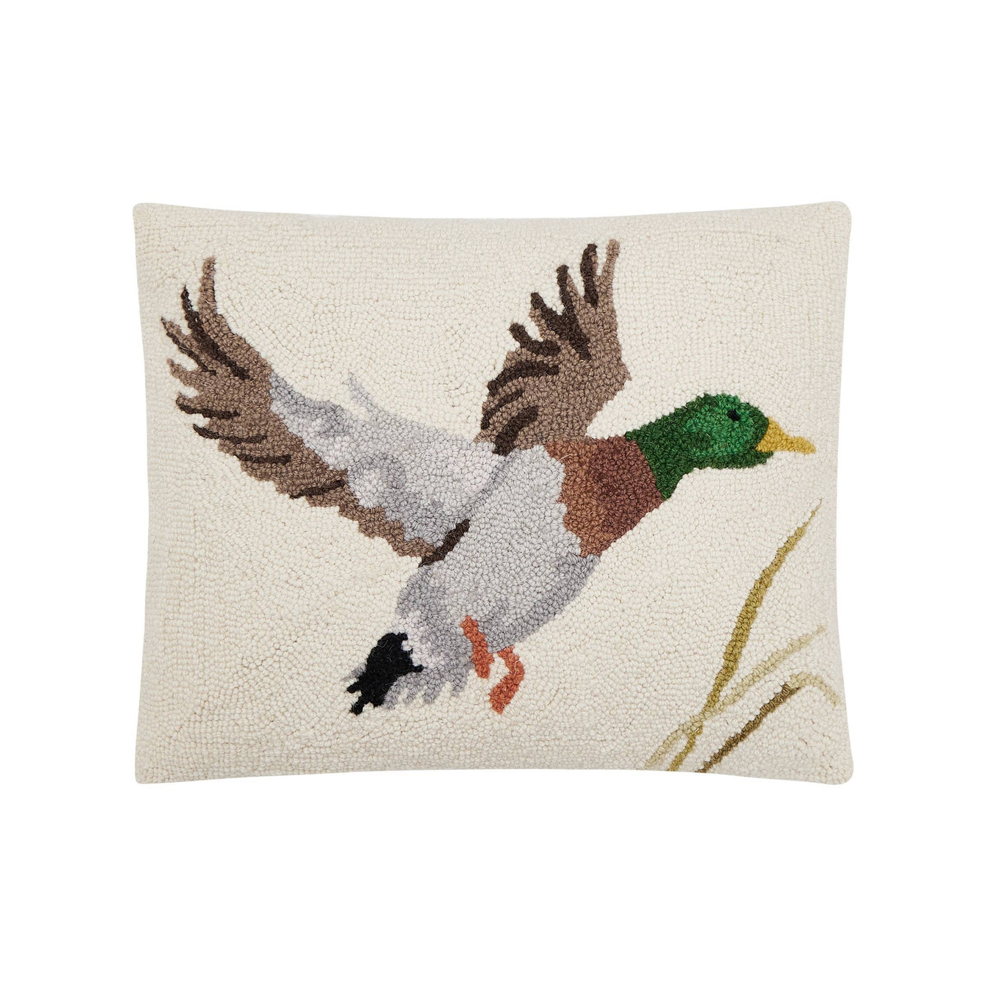 Camp Wandawega for Makers Collective Mallard Hooked Throw Pillow: Vintage Style, Wool & Canvas, Zipper Closure, Indoor Decor