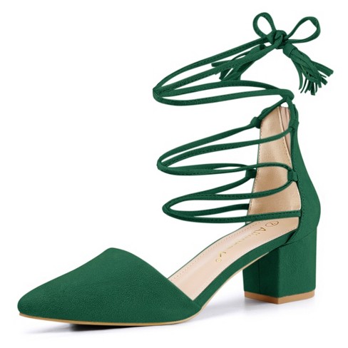 Allegra K Women s Pointed Toe Block Heels Lace Up Pumps Green 5