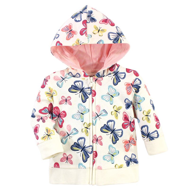 Touched by Nature Baby and Toddler Girl Organic Cotton Hoodie, Bodysuit or Tee Top, and Pant, Bright Butterflies, 3 of 6