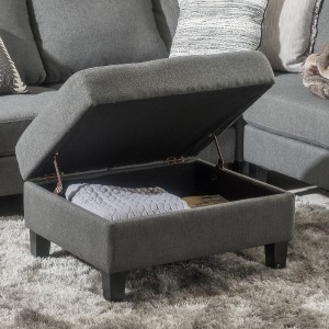 Lyngins Tufted Storage Ottoman, Waffle Stitch Upholstered Ottoman with Storage, 28.75"W Foot Stool with Birch Wood Legs, Storage Bench for Living Room - 1 of 4