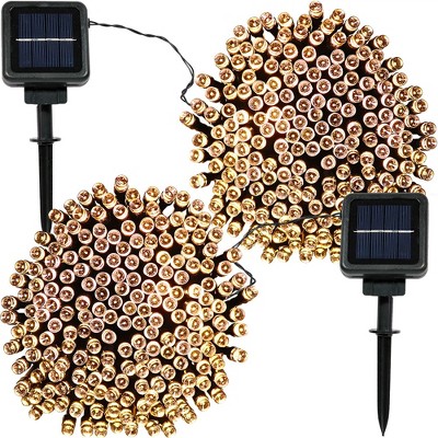 Sunnydaze Outdoor 200 Count Solar Powered LED Decorative Patio Deck Railing String Lights - 68' - Warm White - 2pk