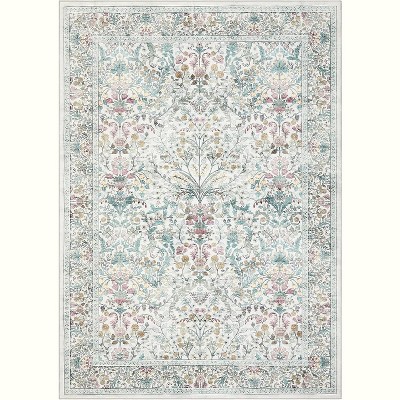 Farmhouse Floral Washable Rug, Non-Slip Low Pile Indoor Carpet for Living Room, Bedroom, Dining Room, Nursery