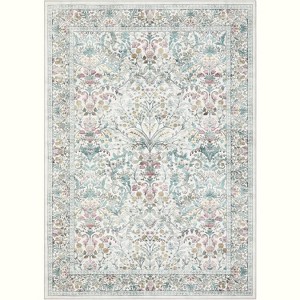 Farmhouse Floral Washable Rug, Non-Slip Low Pile Indoor Carpet for Living Room, Bedroom, Dining Room, Nursery - 1 of 4