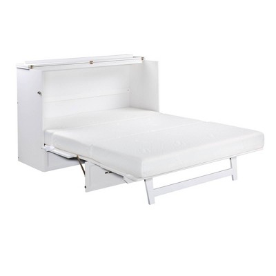 White Coastal Queen Murphy Bed Chest with Charging Station