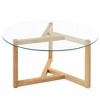 NicBex Modern 35.43" Round Coffee Table with Tempered Glass Top and Wood Cross Legs for Living Room - 3 of 4