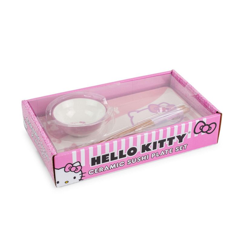 Silver Buffalo Sanrio Hello Kitty Pink 3-Piece Ceramic Sushi Set With Sauce Bowl and Chopsticks, 3 of 7
