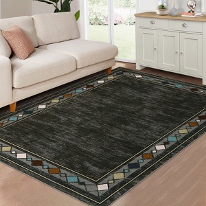 2x6 Modern Bordered Indoor Runner Rug, Machine Washable Runners, Contemporary Geometric Accent Rugs, Non Slip Non Shedding Carpet - 1 of 4