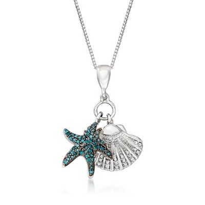 Ross-Simons 0.24 ct. t.w. Blue and White Diamond Sea Life Pendant Necklace in Sterling Silver