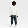 Toddler Boys' 2pc Teddy Bear "Merry" Fleece Sweatshirt & Plaid Pants Set - Cream/Green - 2 of 4