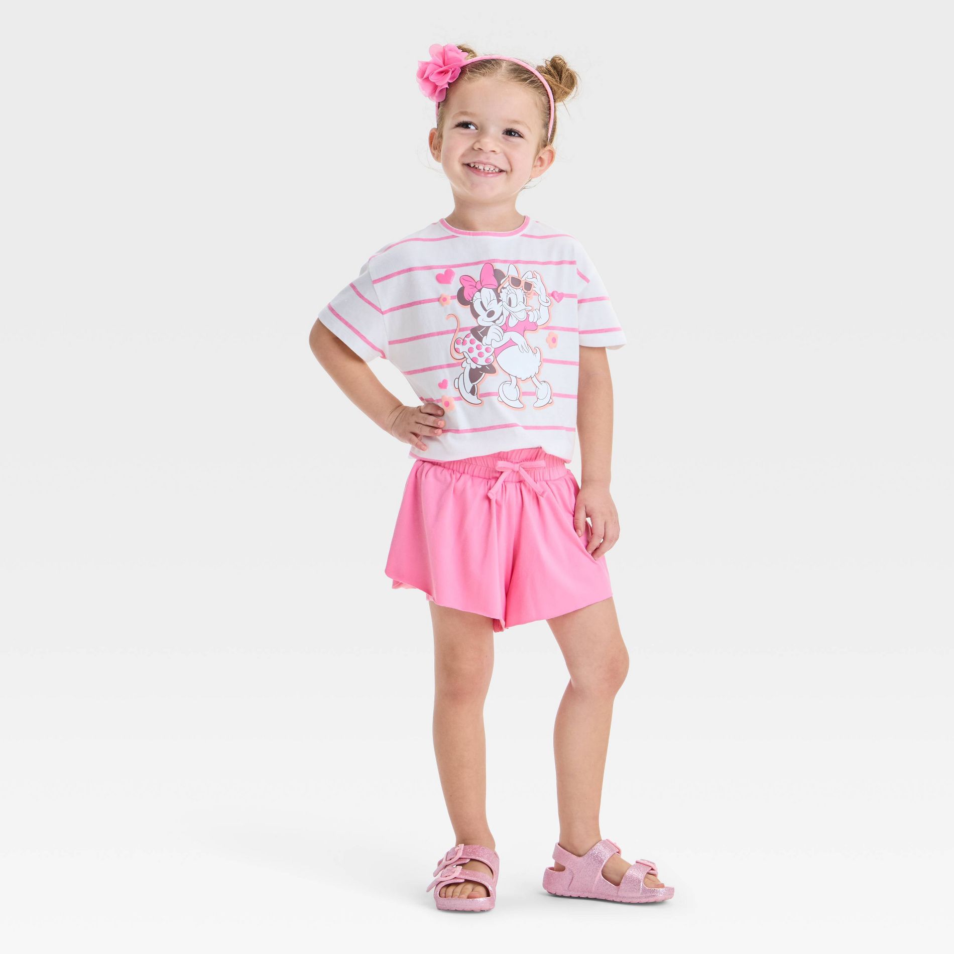 Toddler Girls' 2pc Disney Minnie Mouse & Daisy Athletic Top & Shorts Set - Pink