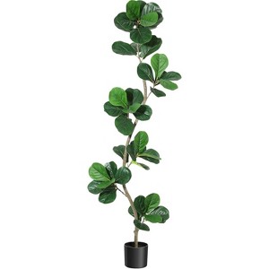 7FT Artificial Fiddle Leaf Fig Tree in Black Nursery Pot,Faux Potted Tree for Home Decor, Fake Rubber Tree for Indoor Office Living Room - 1 of 4