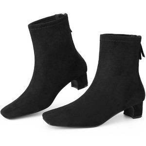 BLISSFUL STEP Women's Block Heels Square Toe Back Zip Ankle Boots - 1 of 4