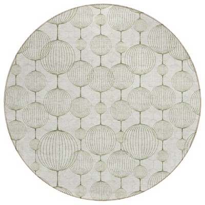 Green And Beige Geometric Washable Indoor Outdoor Area Rug