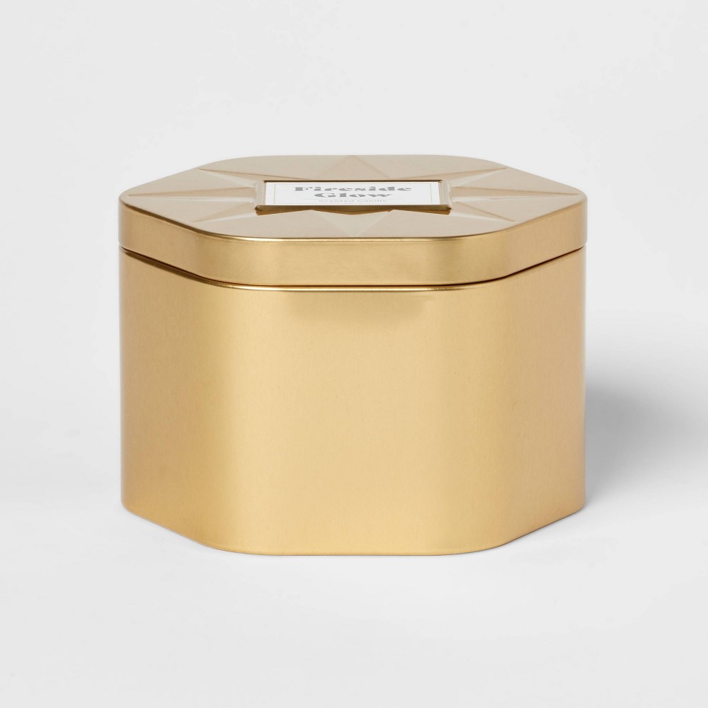 3 Wick Lidded Metal Tin Candle Fireside Glow 18oz Gold - Threshold™