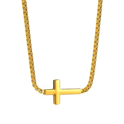 Gold Titanium Steel Cross Classic Unisex Necklace