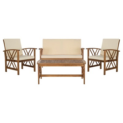 Mykonos 4-Pc Wood Patio Conversation Furniture Set - Brown - Safavieh