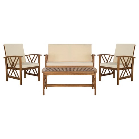 Mykonos 4 Pc Wood Patio Conversation Furniture Set Brown Safavieh Target