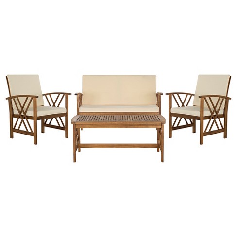 Mykonos 4 Pc Wood Patio Conversation, Wooden Patio Furniture Sets